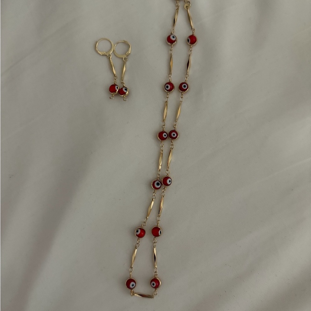 Elegant Red and Gold Evil Eye Jewelry Set
